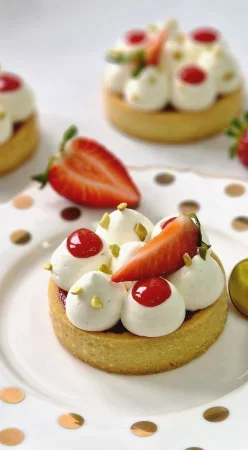 Tartelettes pistache, fraise et vanille