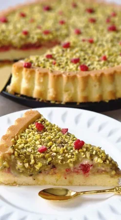 Tarte renversée framboises et pistache